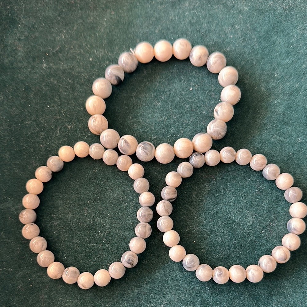 Cream and Gray Beaded Bracelet Set